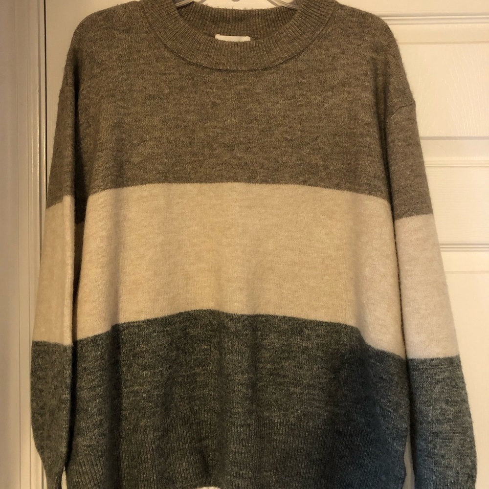H&M Men’s Striped Brown, Gray and Cream Long Sleeve Sweater Size L